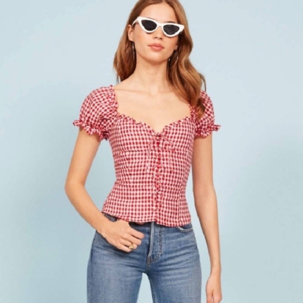 Reformation Cassidy Red Check Top Corset 6